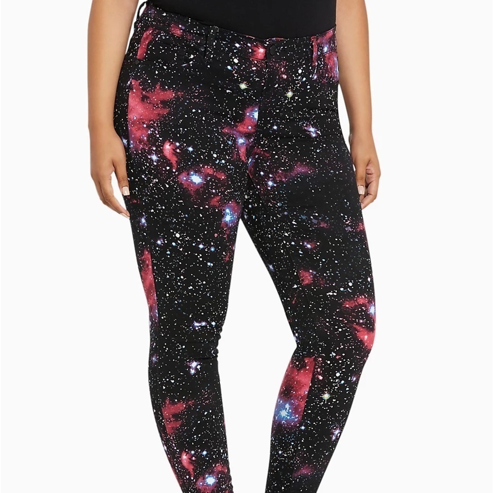 torrid Black Galaxy Print Skinny Jeans with Pink & Blue Accents